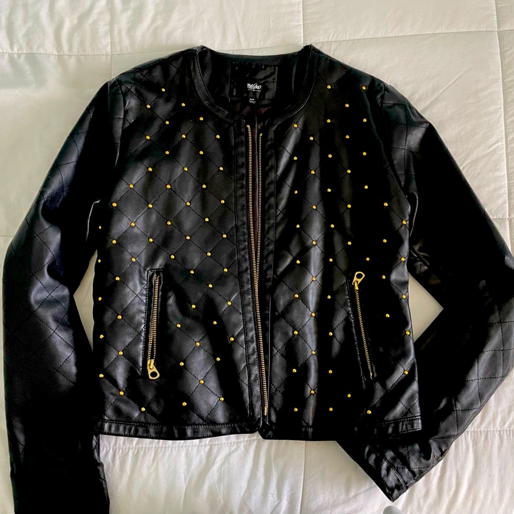 Gold studded black leather jacket, in perfect condition